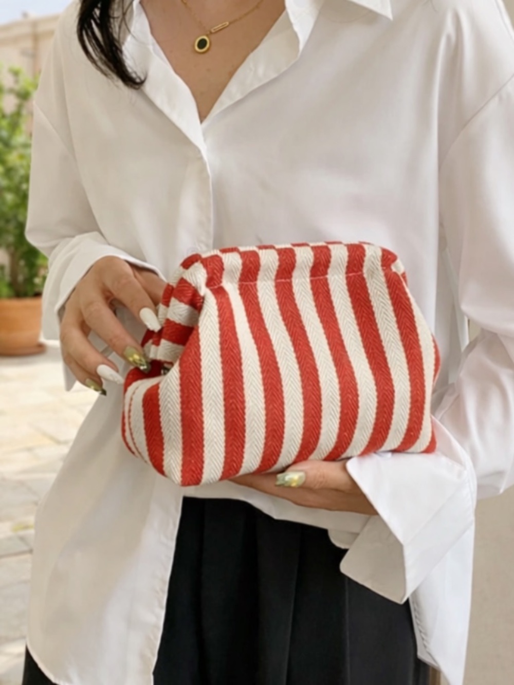 NWT Red White Striped Woven Clutch Bag Coastal Resort Summer Purse